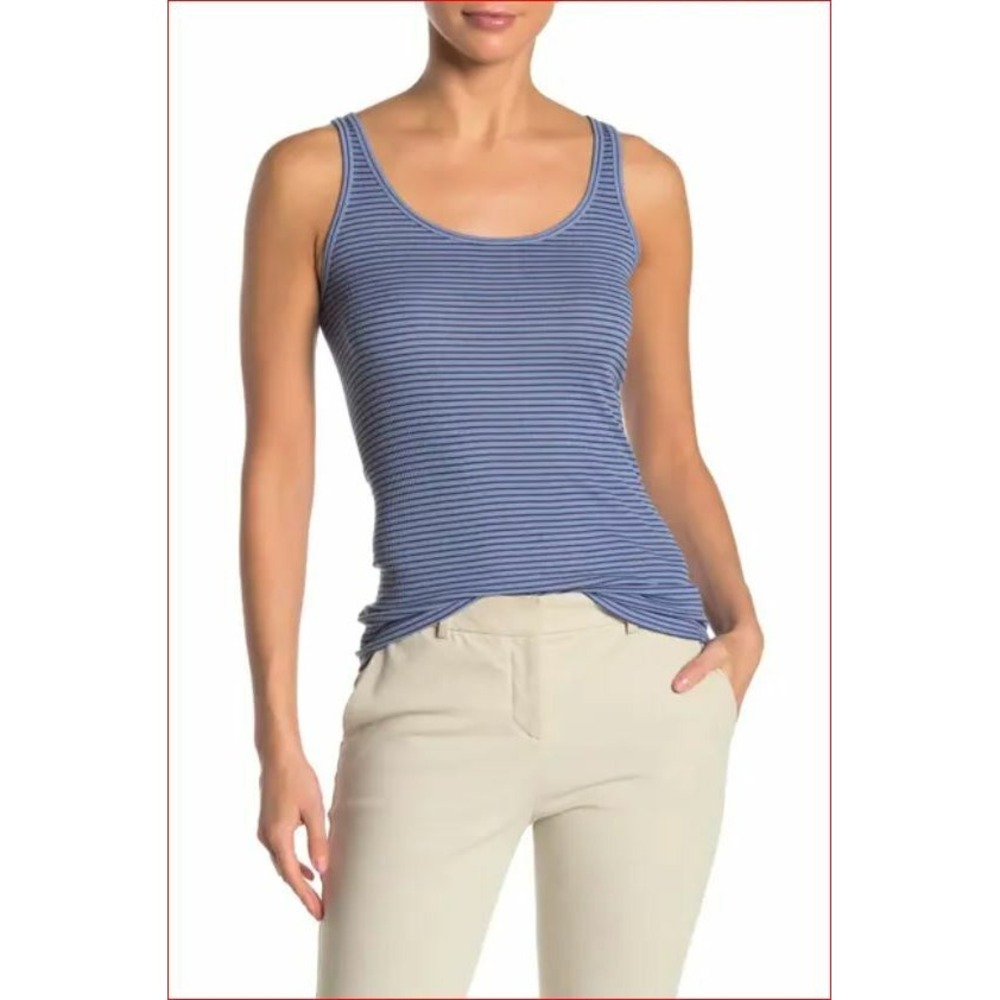 Vince Women Striped Tank Shirt Tee VX79083445 Blue XS Pima Cotton Blend